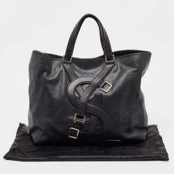 Pre Owned Saint Laurent Black Leather Vavin Buckle Tote