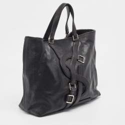 Pre Owned Saint Laurent Black Leather Vavin Buckle Tote