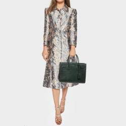Pre Owned Saint Laurent Green Croc Embossed Leather Baby Classic Sac De Jour Tote
