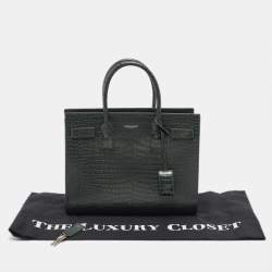 Pre Owned Saint Laurent Green Croc Embossed Leather Baby Classic Sac De Jour Tote