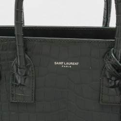 Pre Owned Saint Laurent Green Croc Embossed Leather Baby Classic Sac De Jour Tote