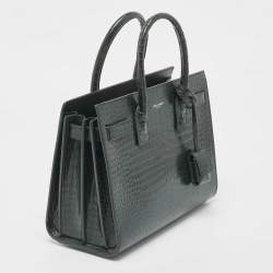 Pre Owned Saint Laurent Green Croc Embossed Leather Baby Classic Sac De Jour Tote