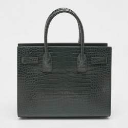 Pre Owned Saint Laurent Green Croc Embossed Leather Baby Classic Sac De Jour Tote