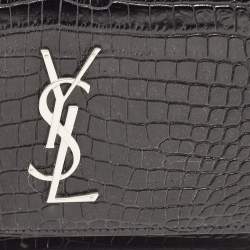 Saint Laurent Black Croc Embossed Leather Kate Belt Bag