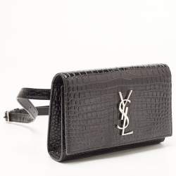 Saint Laurent Black Croc Embossed Leather Kate Belt Bag