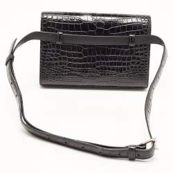 Saint Laurent Black Croc Embossed Leather Kate Belt Bag