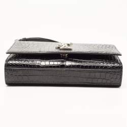 Saint Laurent Black Croc Embossed Leather Kate Belt Bag