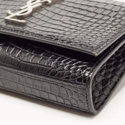 Saint Laurent Black Croc Embossed Leather Kate Belt Bag