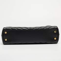 Pre Owned Saint Laurent Black Chevron Leather Classic Monogram Shopping Tote