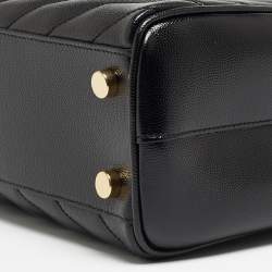 Pre Owned Saint Laurent Black Chevron Leather Classic Monogram Shopping Tote