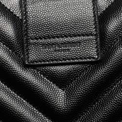 Pre Owned Saint Laurent Black Chevron Leather Classic Monogram Shopping Tote