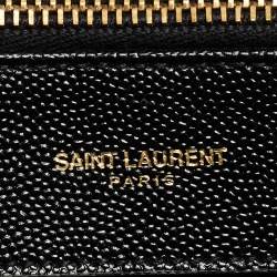 Pre Owned Saint Laurent Black Chevron Leather Classic Monogram Shopping Tote