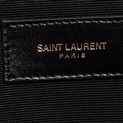 Pre Owned Saint Laurent Black Chevron Leather Classic Monogram Shopping Tote