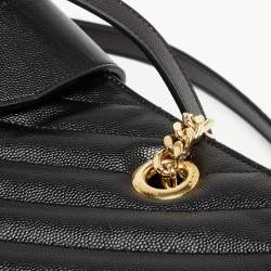 Pre Owned Saint Laurent Black Chevron Leather Classic Monogram Shopping Tote