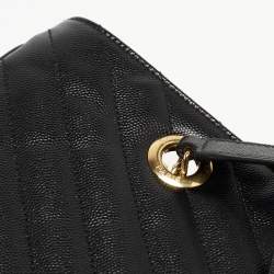 Pre Owned Saint Laurent Black Chevron Leather Classic Monogram Shopping Tote