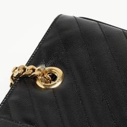 Pre Owned Saint Laurent Black Chevron Leather Classic Monogram Shopping Tote