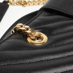 Pre Owned Saint Laurent Black Chevron Leather Classic Monogram Shopping Tote