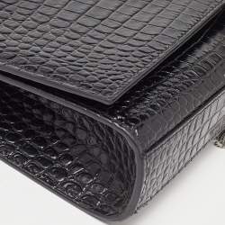 Pre Owned Saint Laurent Black Croc Embossed Leather Medium Kate Tassel Shoulder Bag
