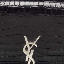 Pre Owned Saint Laurent Black Croc Embossed Leather Medium Kate Tassel Shoulder Bag