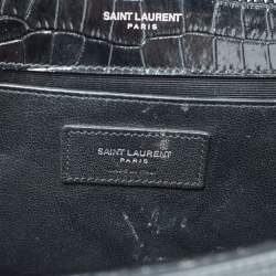 Pre Owned Saint Laurent Black Croc Embossed Leather Medium Kate Tassel Shoulder Bag