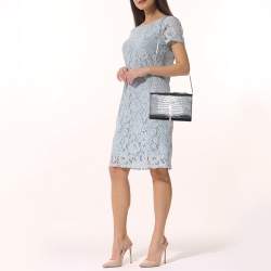 Pre Owned Saint Laurent Black Croc Embossed Leather Medium Kate Tassel Shoulder Bag