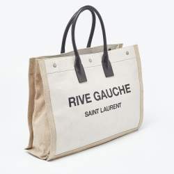 Saint Laurent Beige/Black Canvas and Leather Rive Gauche Shopper Tote 