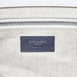 Saint Laurent Beige/Black Canvas and Leather Rive Gauche Shopper Tote 