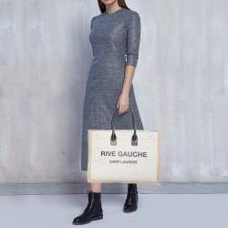 Saint Laurent Beige/Black Canvas and Leather Rive Gauche Shopper Tote 