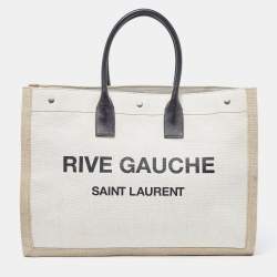 Saint Laurent Beige/Black Canvas and Leather Rive Gauche Shopper Tote 