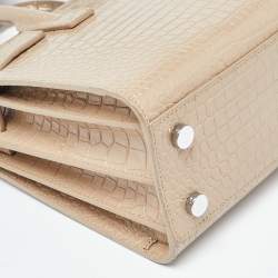 Pre Owned Saint Laurent Beige Croc Embossed Leather Nano Classic Sac De Jour Tote