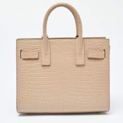 Pre Owned Saint Laurent Beige Croc Embossed Leather Nano Classic Sac De Jour Tote