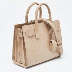 Pre Owned Saint Laurent Beige Croc Embossed Leather Nano Classic Sac De Jour Tote