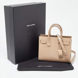 Pre Owned Saint Laurent Beige Croc Embossed Leather Nano Classic Sac De Jour Tote