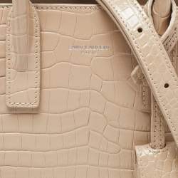 Pre Owned Saint Laurent Beige Croc Embossed Leather Nano Classic Sac De Jour Tote