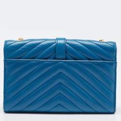 Saint Laurent Blue Matelasse Leather Envelope Chain Shoulder Bag