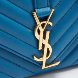 Saint Laurent Blue Matelasse Leather Envelope Chain Shoulder Bag