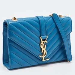 Saint Laurent Blue Matelasse Leather Envelope Chain Shoulder Bag