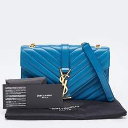 Saint Laurent Blue Matelasse Leather Envelope Chain Shoulder Bag