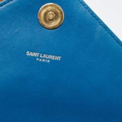 Saint Laurent Blue Matelasse Leather Envelope Chain Shoulder Bag