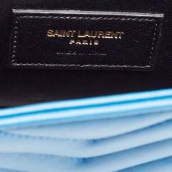 Saint Laurent Blue Matelasse Leather Envelope Chain Shoulder Bag