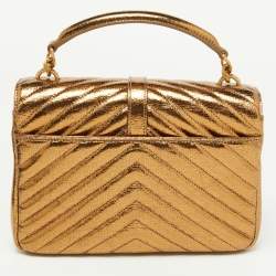 مملوكة مسبقًا Saint Laurent Gold Matelassé Leather Medium College Top Handle Bag