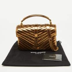 مملوكة مسبقًا Saint Laurent Gold Matelassé Leather Medium College Top Handle Bag