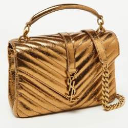 مملوكة مسبقًا Saint Laurent Gold Matelassé Leather Medium College Top Handle Bag