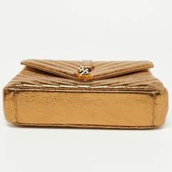 مملوكة مسبقًا Saint Laurent Gold Matelassé Leather Medium College Top Handle Bag