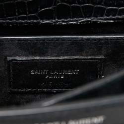 Pre Owned Saint Laurent Black Croc Embossed Leather Medium Sunset Shoulder Bag