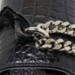 Pre Owned Saint Laurent Black Croc Embossed Leather Medium Sunset Shoulder Bag