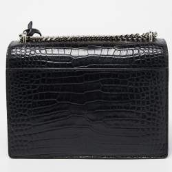 Pre Owned Saint Laurent Black Croc Embossed Leather Medium Sunset Shoulder Bag