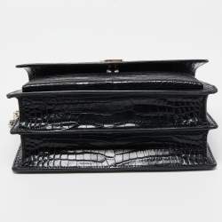 Pre Owned Saint Laurent Black Croc Embossed Leather Medium Sunset Shoulder Bag