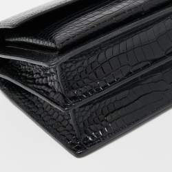 Pre Owned Saint Laurent Black Croc Embossed Leather Medium Sunset Shoulder Bag