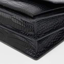 Pre Owned Saint Laurent Black Croc Embossed Leather Medium Sunset Shoulder Bag